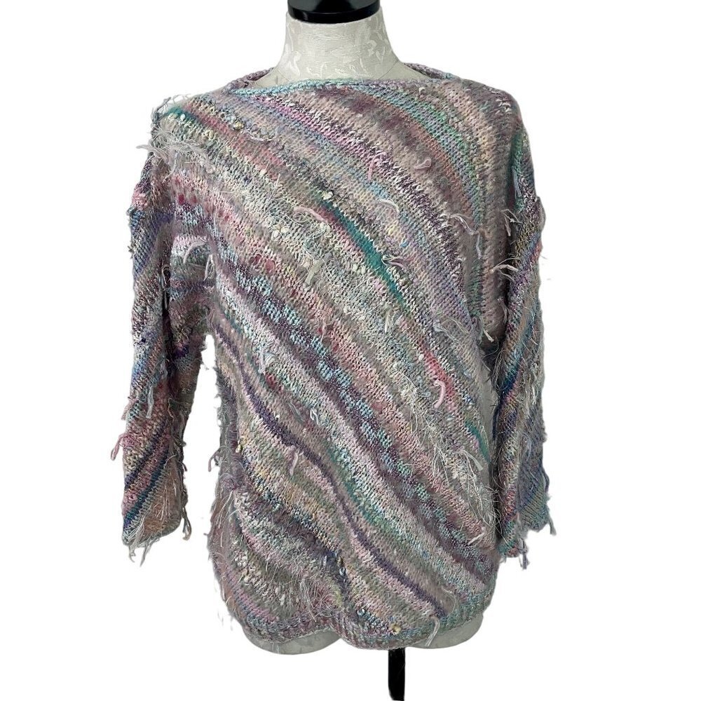 Vintage Womens Pullover Sweater Size Medium Pastel Striped Mixed Knit Handmade - Picture 11 of 13